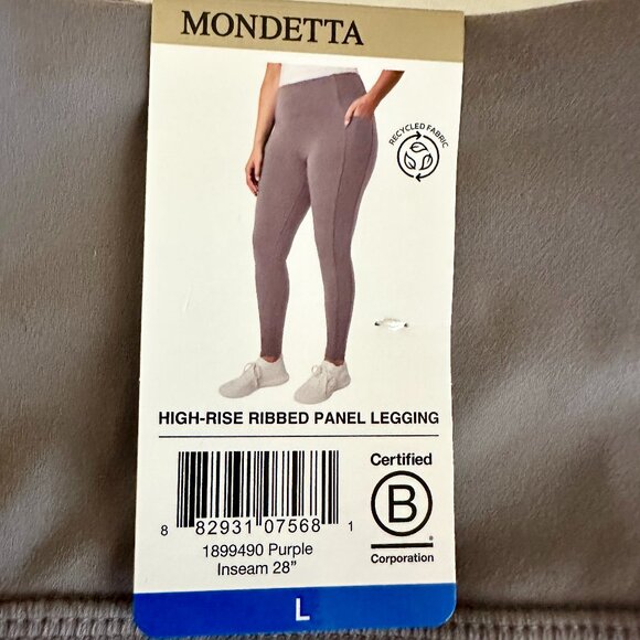 New Mondetta Women's Panel Ribbed Legging Size L Purple, Side Pockets, Stretch - Picture 1 of 15